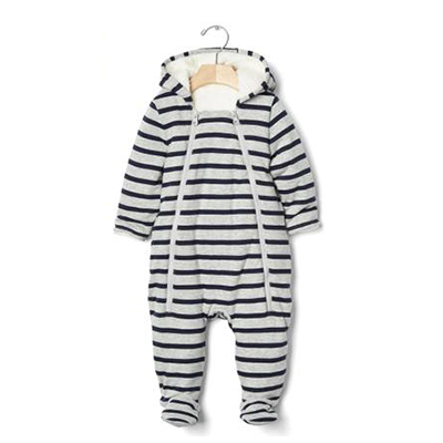 男婴儿简洁条纹羊羔绒抓绒内衬一件式连体衣