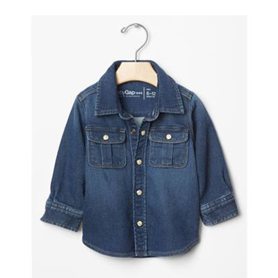 男婴儿活力风格深色水洗牛仔衬衫