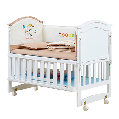 XX欧式婴儿床实木BB床白色大宝宝床摇篮床多功能儿童床带蚊帐